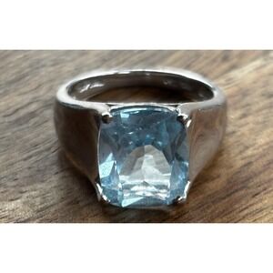 Sterling Silver Blue Topaz Emerald Cut Ring sz 7